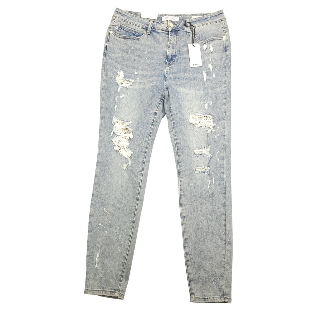 Judy Blue Women's 15/32 High Rise Skinny Light Blue Paint Splatter Lace‎ Patch